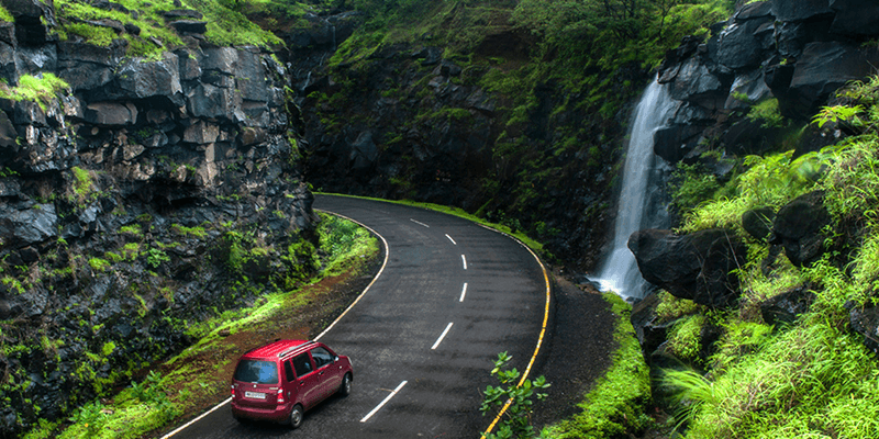 Drive through ghats in goan rains